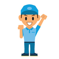 配達員　ガッツポーズ