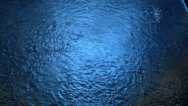 Raindrops on water in slow motion
