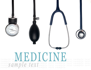 Medical equipment isolated (stethoscope and sphygmomanometer)