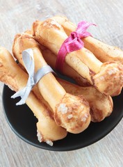 cakes with ribbon on a plate