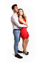 Romantic young couple isolated on white background