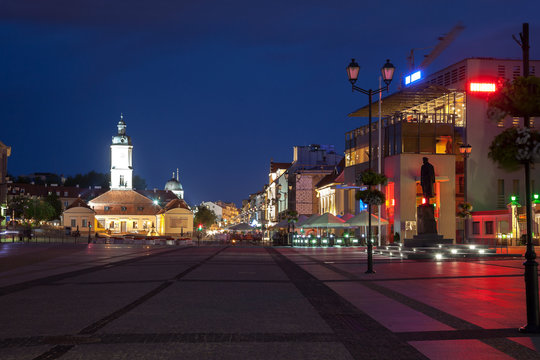 The Main Market Square with fountain at night, Poland.