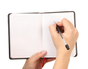 Hand write on notebook, isolated on white