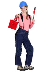Woman holding tool box
