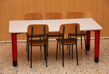 chairs and tables of a reconstruction of an ancient Italian peas