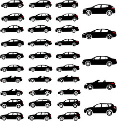 Set of various car sorted by classes