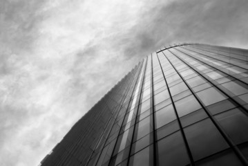 Office building on a cloudy day, black an white