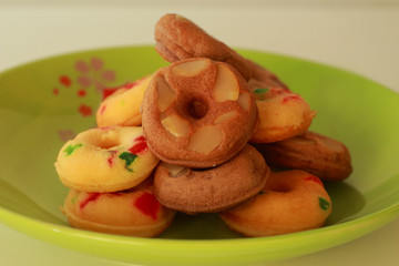 Donuts on green plate