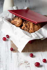 Chocolate chip cookies in a box