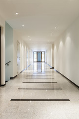 modern architecture, interior, long corridor