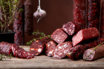 various salami sausages