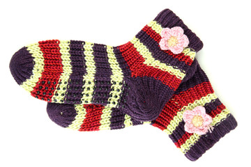 Pair of knit striped socks isolated on white