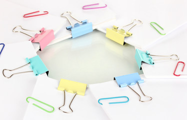 Documents with binder clips close up