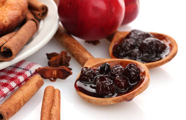 tasty homemade pie, apples and jam, isolated on white