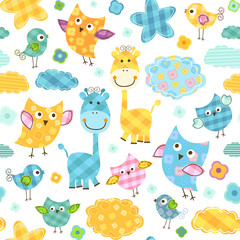 Obraz premium cute birds & giraffes seamless pattern