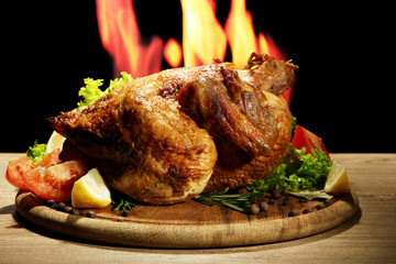 Whole roasted chicken with vegetables