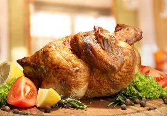 Whole roasted chicken with vegetables