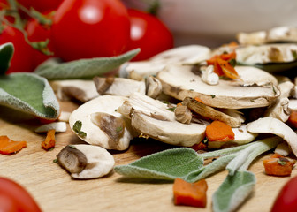 mixed mushrooms and tomatoes