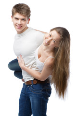 Young couple in white t-shirts