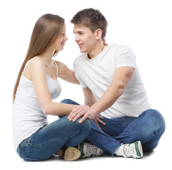 Young couple in white t-shirts