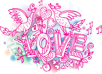 Love sketchy with birds and heart