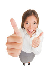 Happy excited woman giving thumbs up