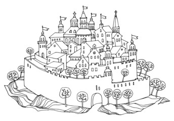 Cartoon hand drawing castle