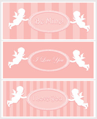 Set of Valentine cards with cupids and copy space