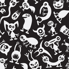 Seamless funny black and white monsters.