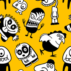 Funny cartoon monsters seamless pattern.