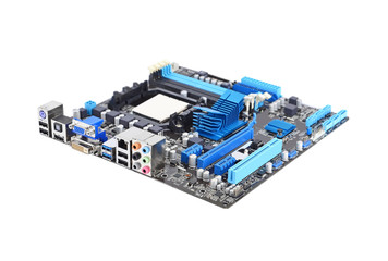 Printed computer motherboard board, isolated on a white