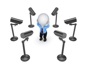 Observation cameras around 3d small person.