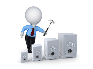 Small person and iron safes.