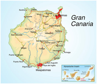 Landkarte von Gran Canaria.Kanarische Inseln