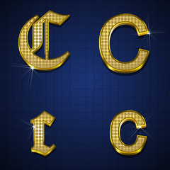 Luxurious alphabets designed with gold diamonds