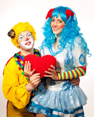 Clown giving his heart actress.