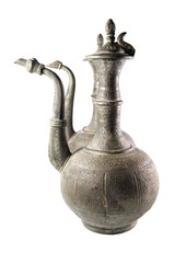 Old brass pitcher of the Ottoman Empire on white background