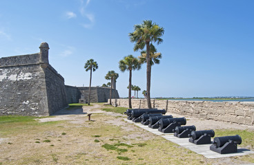Old coastline fort and it's cannons, St. Augustine. FL