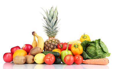 Composition with vegetables and fruits isolated on white