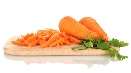 carrots on cutting board isolated on white