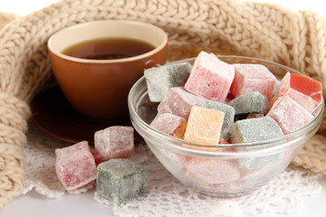 cup of tea with scarf close-up