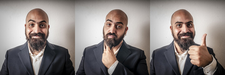 set of elegant bearded man with different expressions