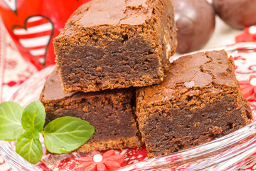 Chocolate brownie with coffee