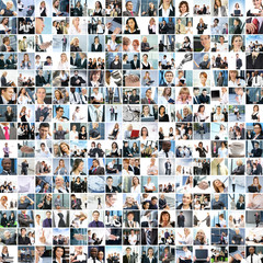 A collage of business images with people in formal clothes