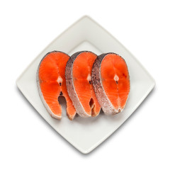 steak Salmon on plate and isolate on a white background