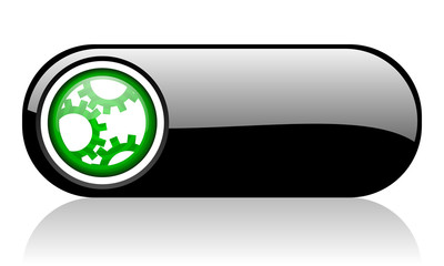 gears black and green web icon on white background