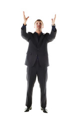 Businessman with hands up