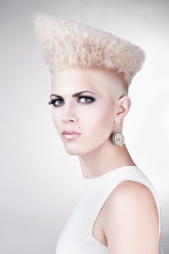close-up portrait of beautiful pretty punk blond woman