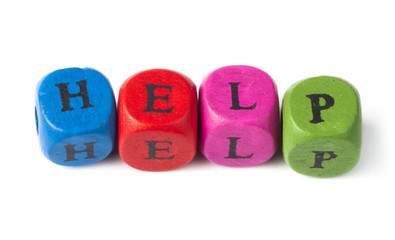 Word help on multicolored wooden cubes