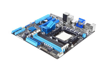 Printed computer motherboard board, isolated on a white
